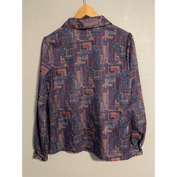 Vintage Ridge T Shirt Womens Large Blue Purple Abstract Button Up Blouse 90s Top - Picture 3 of 6